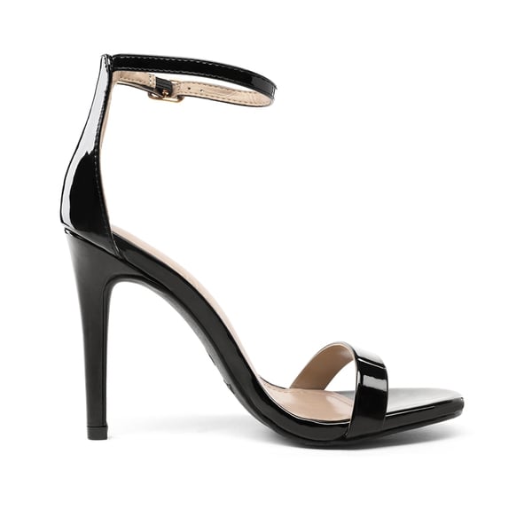 Ankle Strap Stiletto High Heel Sandals - BLACK PAT - 1